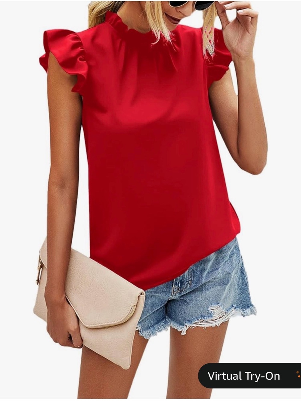 Red Ruffle Sleeve Women's Top